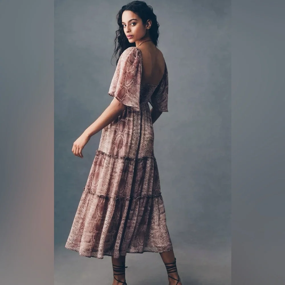Anthropology Maeve Snake Print Tiered Midi Dress Boho NWT 178.00 Size M - Picture 5 of 10